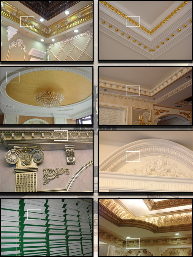Pu Polyurethane Curved Crown Molding Cornice Design For Interior