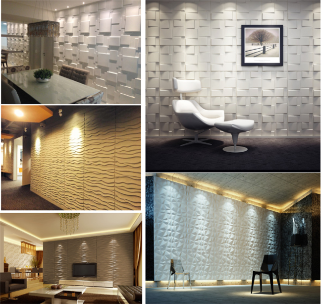 PVC Material 3D Plastic Wall Tiles , White Interior 3D Wave Wall Panels
