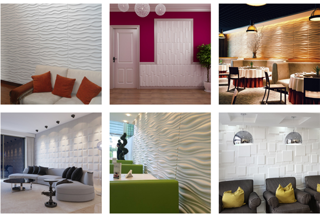 PVC Material 3D Plastic Wall Tiles , White Interior 3D Wave Wall Panels