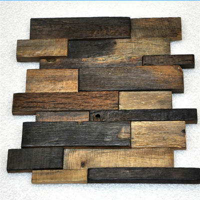 Old Ship Wood Mosaic Wall Panels , Mixed Color Wood Mosaic Tile For Shop